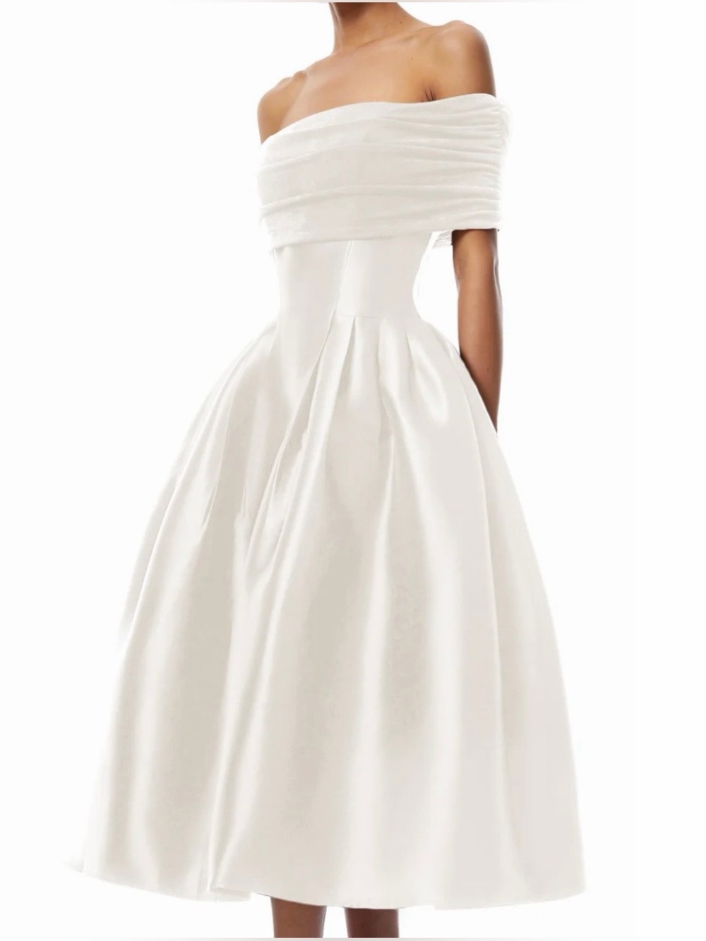 Miss Rosier Ainara White Off Shoulder Polished Midi Dress